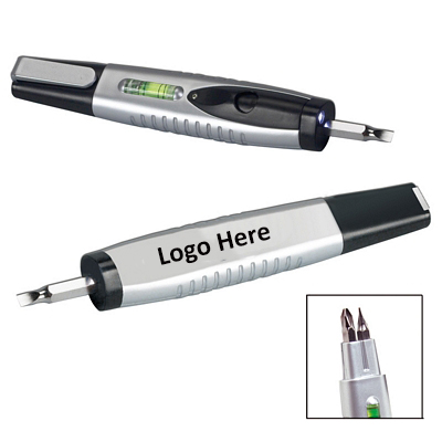 Promotion LED light Dual screwdriver Set with pocket clip with liquid level Customized Logo Printing